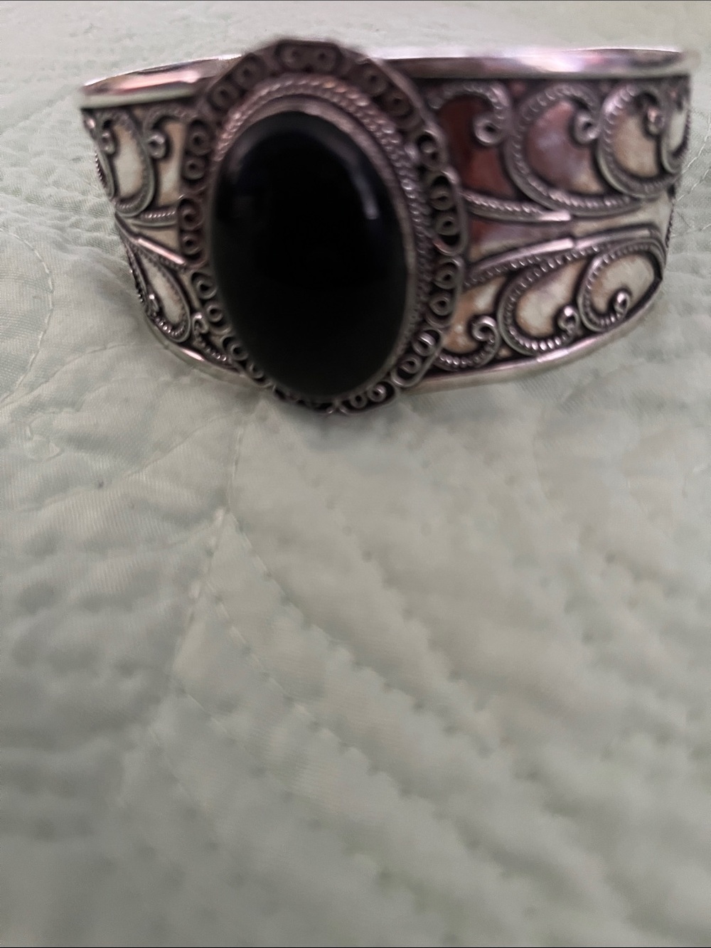 Sterling Silver Black Onyx Statement Cuff Bracelet